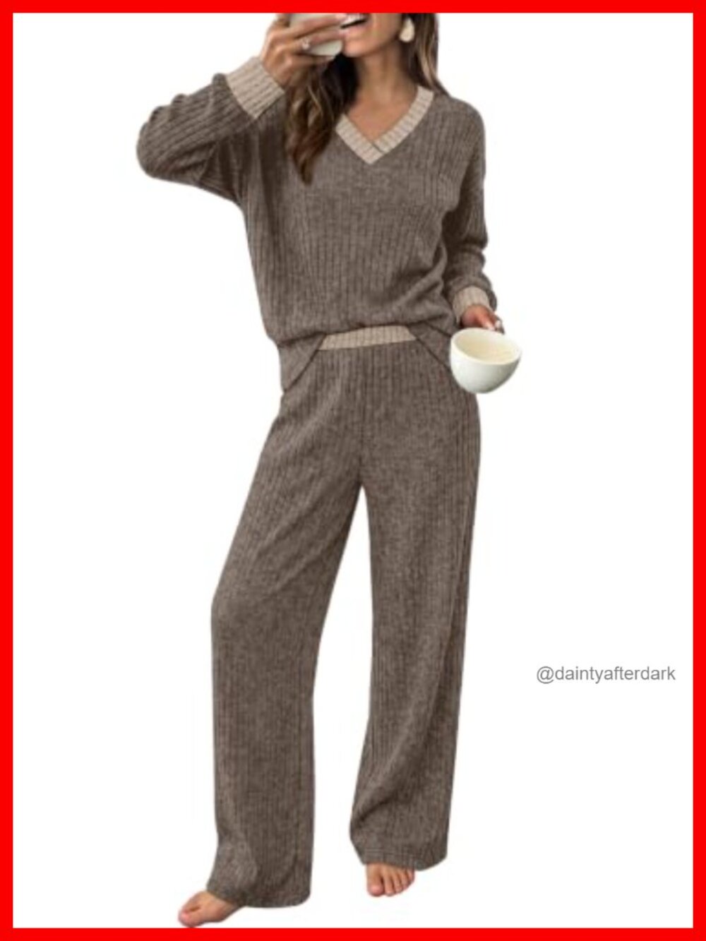 2 Piece Lounge Set Drop Shoulder Top Wide Leg Pant